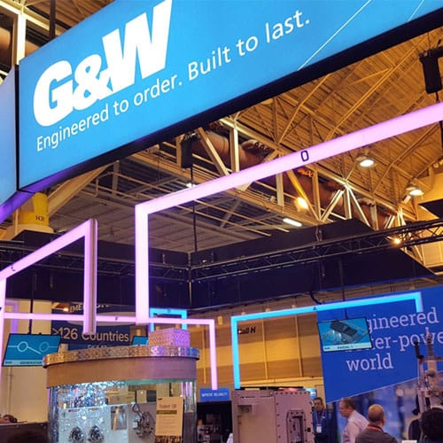 A tradeshow booth with lights.